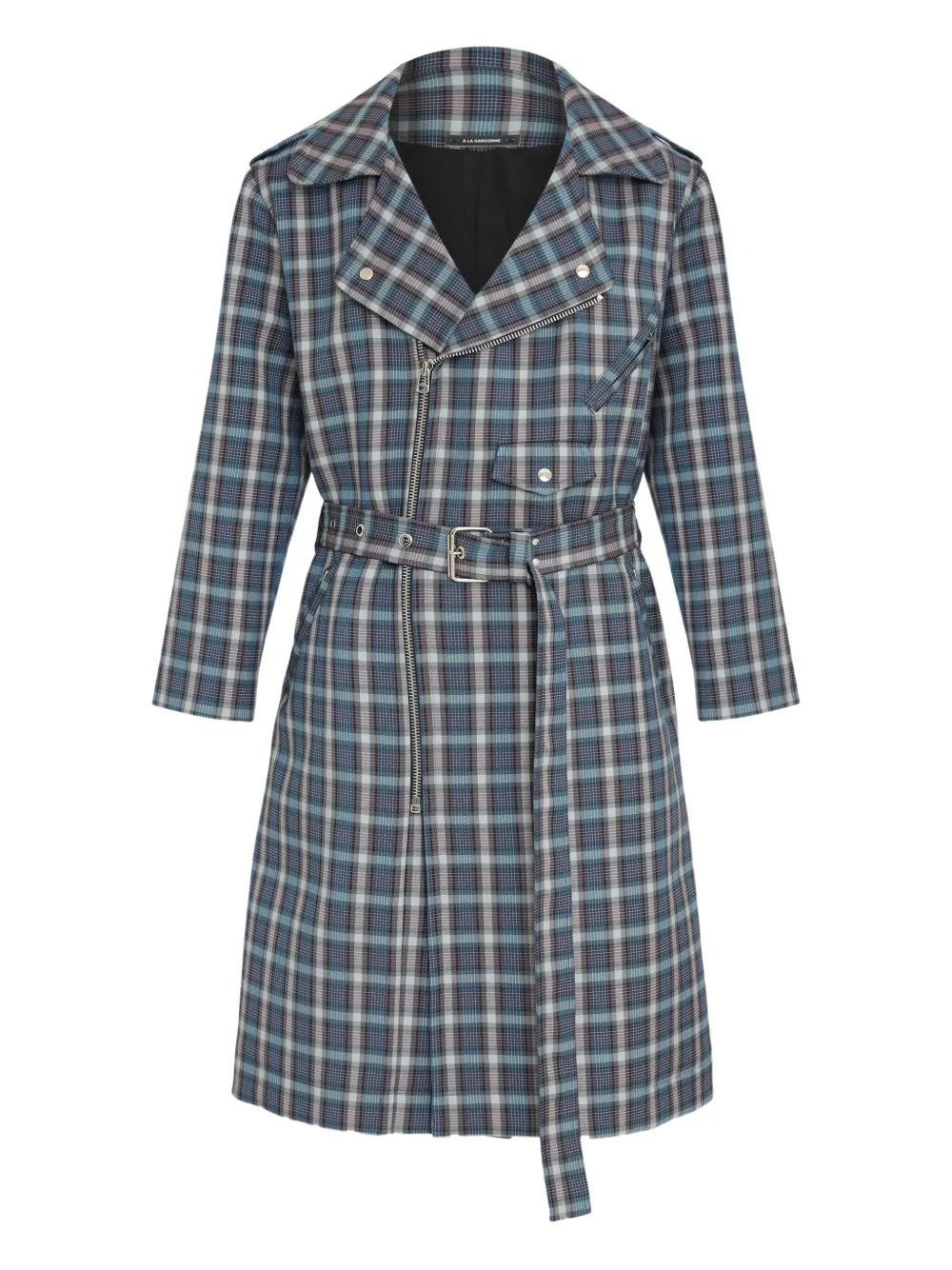 À La Garçonne Casaco xadrez com zíper frontal | Azul | Image 1