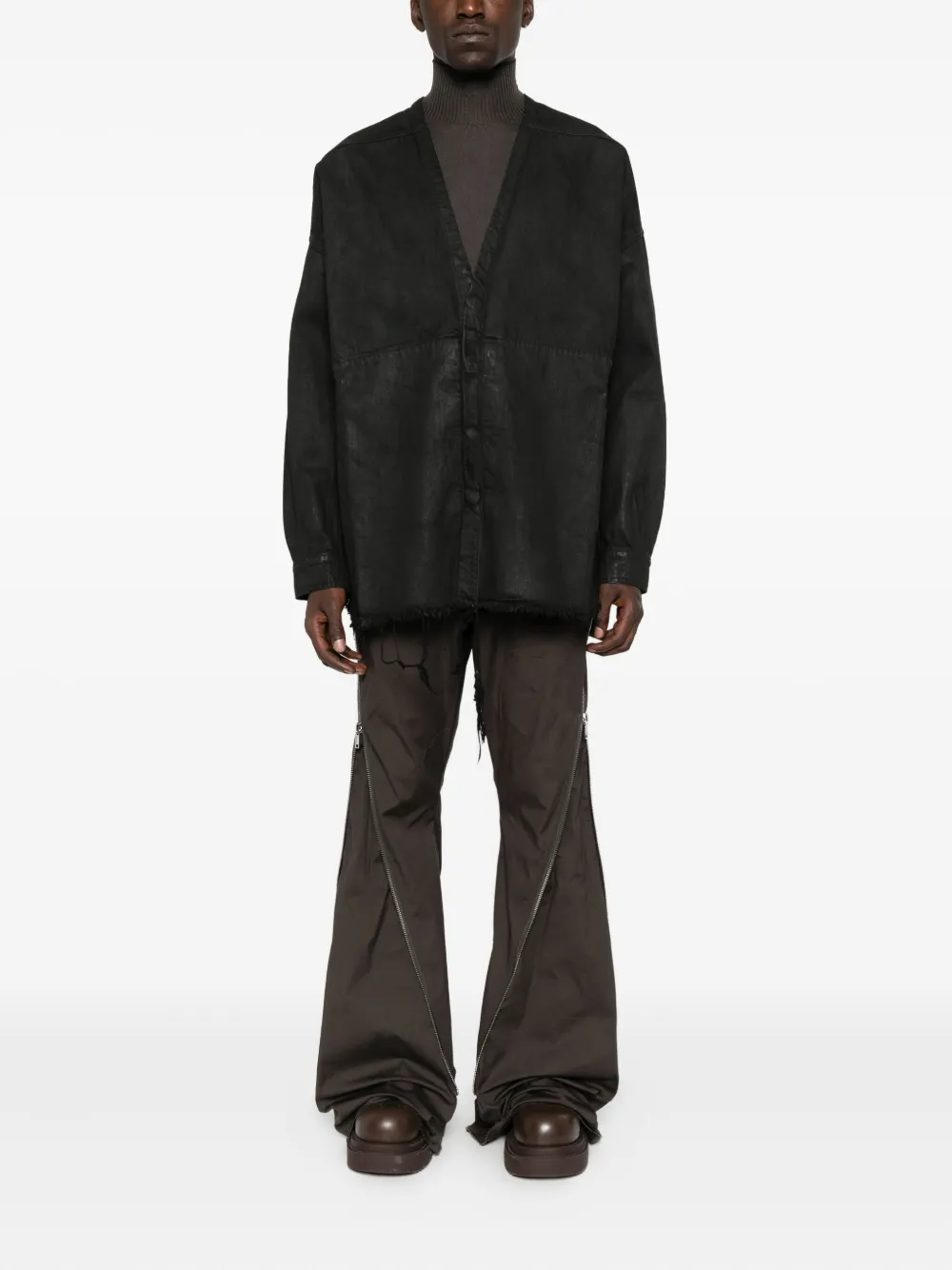 Rick Owens DRKSHDW frayed cotton coat Zwart