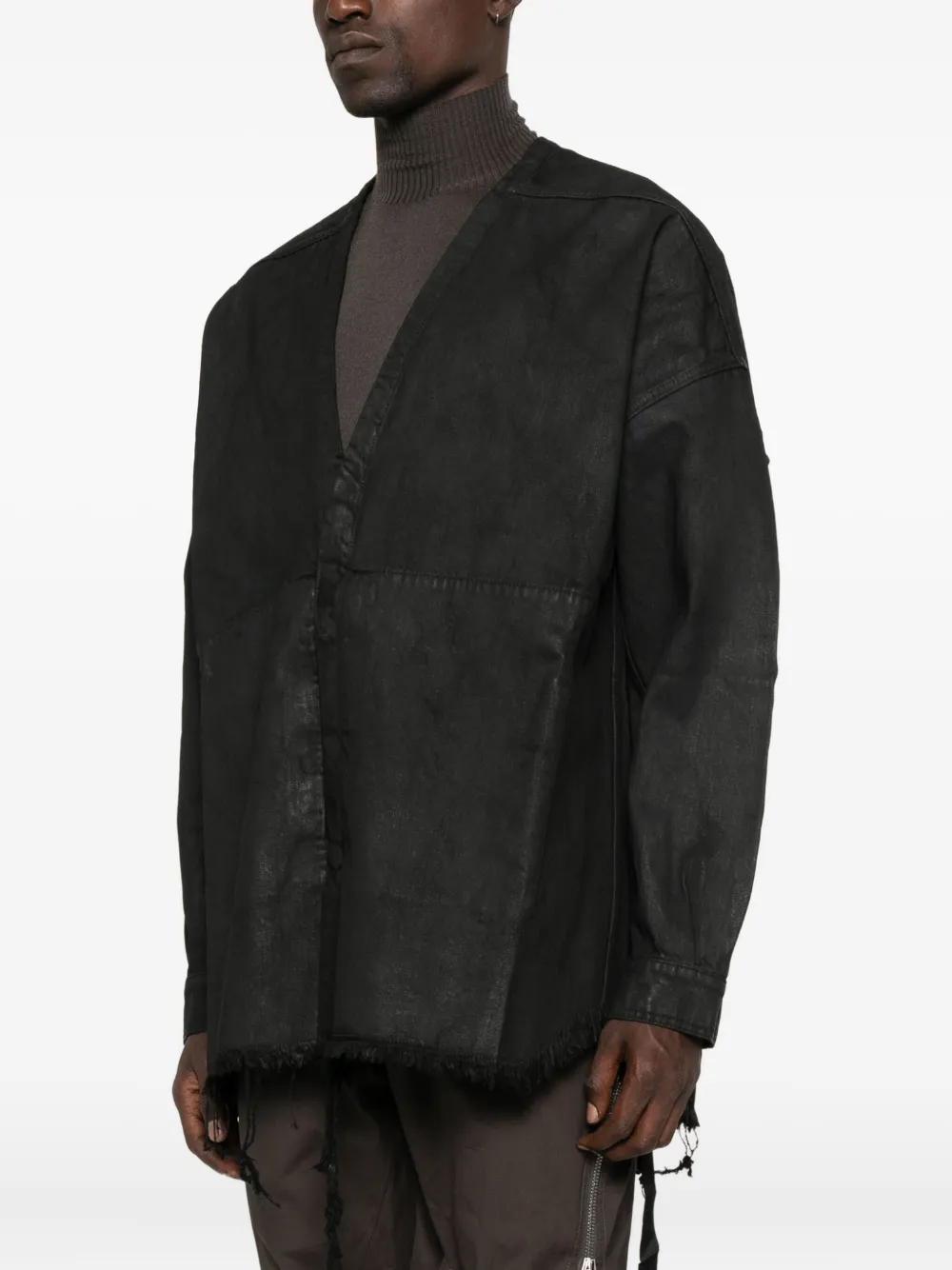 Rick Owens DRKSHDW frayed cotton coat Zwart