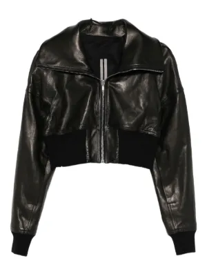 Rick Owens ノーカラー クロップドライダージャケット | ブラック