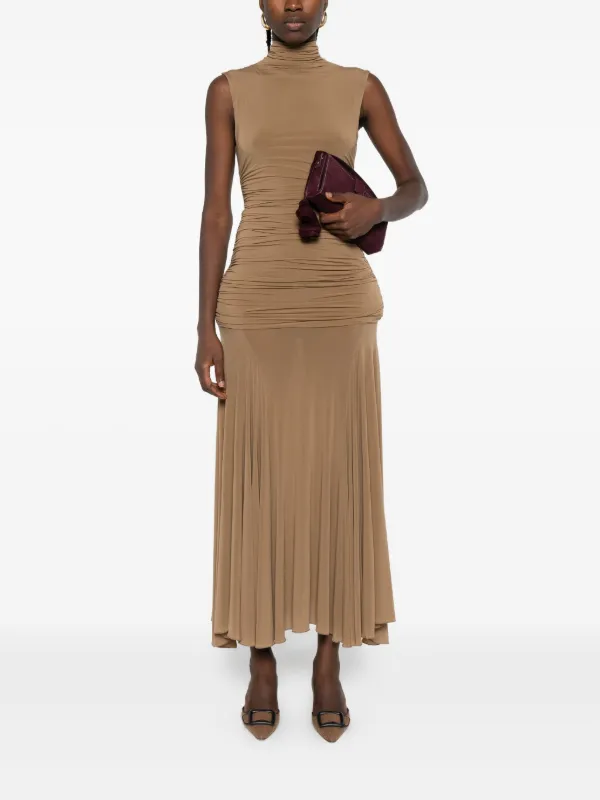 magda butrym pleated crepe maxi dress Magda Butrym Pleated Floral-appliqud Maxi Dress in Pink