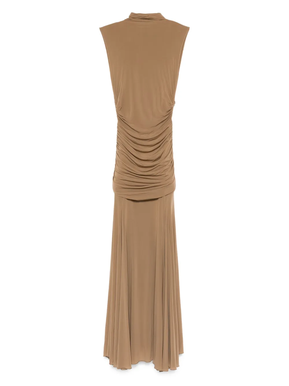 high-neck draped maxi dress