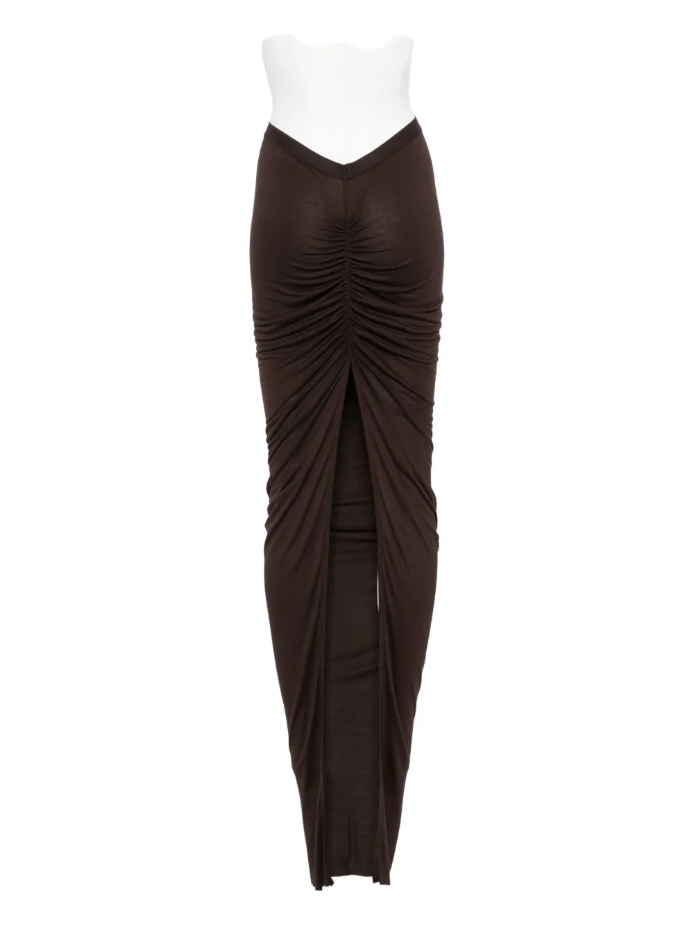 Rick Owens Ruched Midi Skirt In Brown