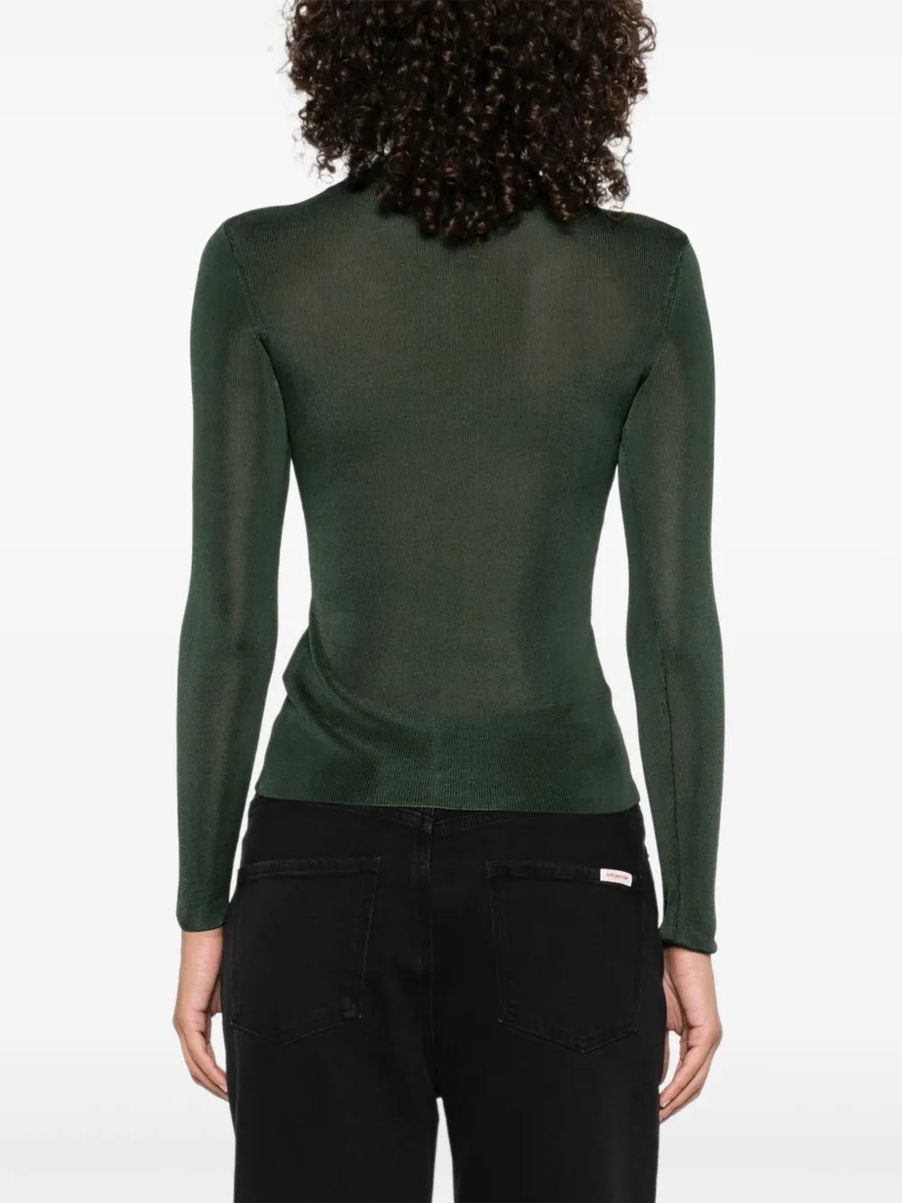 Self-Portrait Geribbelde top met col Groen