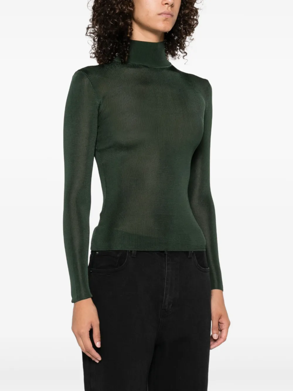 Self-Portrait Geribbelde top met col Groen
