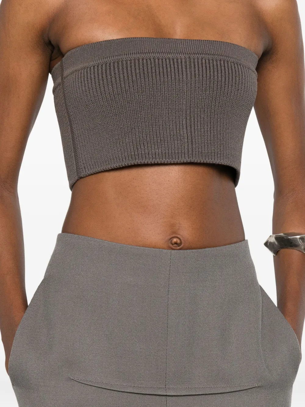 Rick Owens Fine-ribbed Cropped Top In Gray
