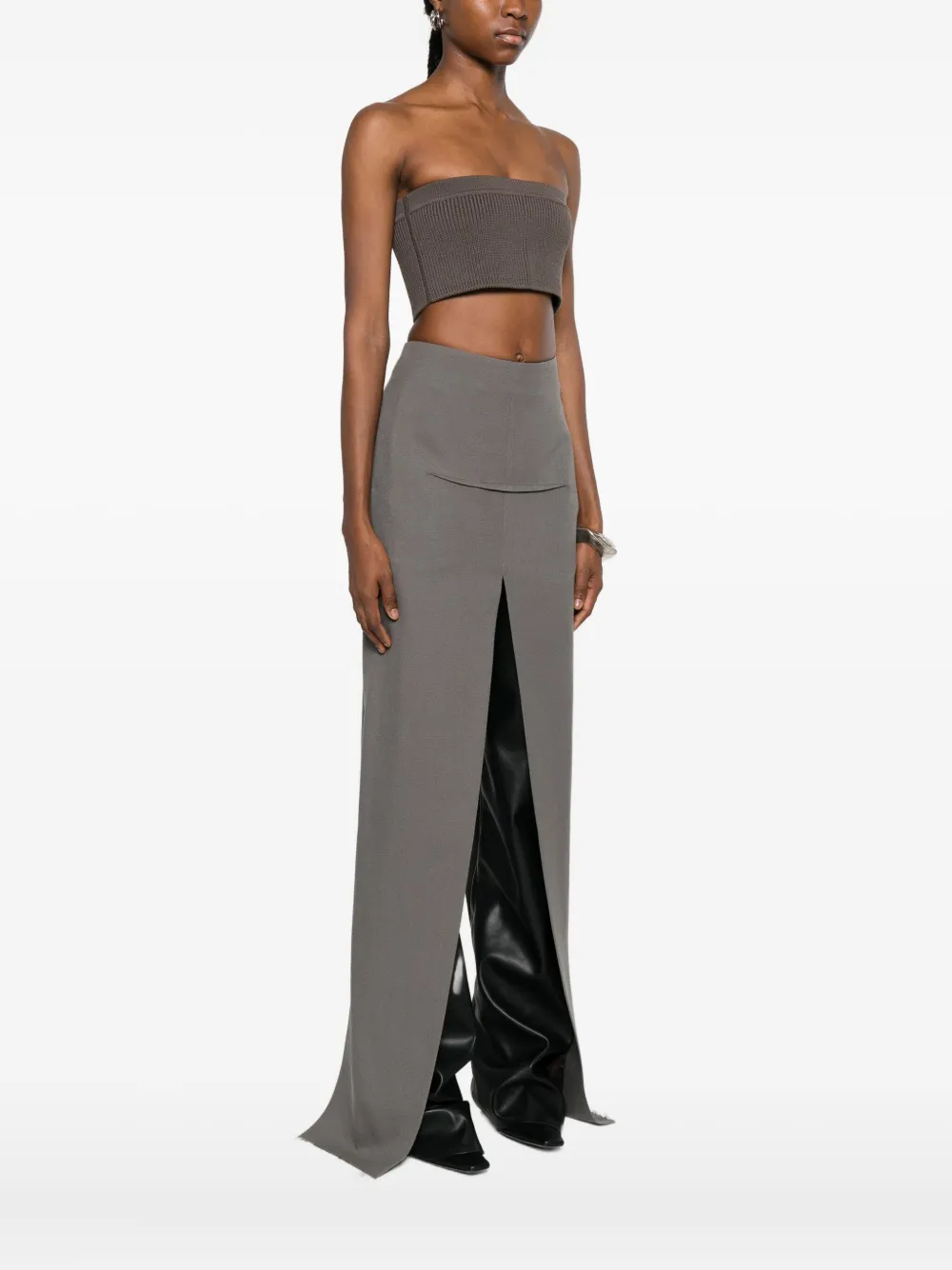 Rick Owens Fine-ribbed Cropped Top In Gray