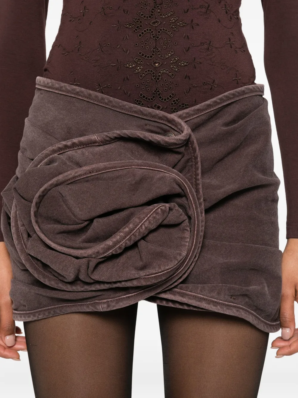 Magda Butrym Rose-shaped Mini Draped Skirt In Brown