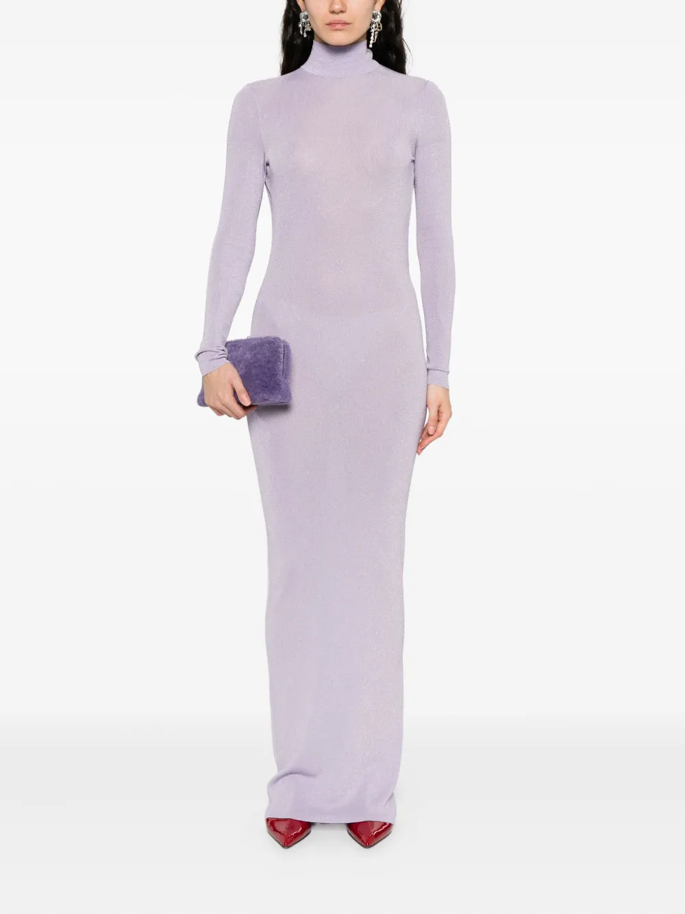 Self-Portrait fine-knit dress Paars
