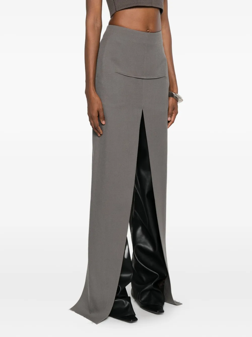 Rick Owens Double-slit Maxi Skirt In Gray