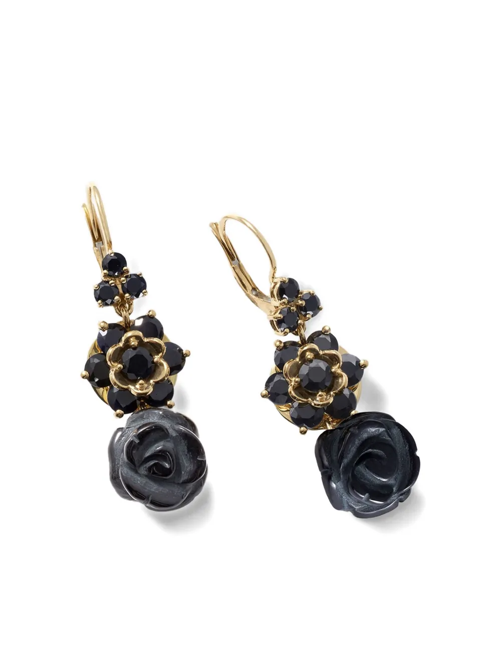 Dolce & Gabbana 18k Yellow Gold Sicily Black Sapphire And Jade Earrings In Gold