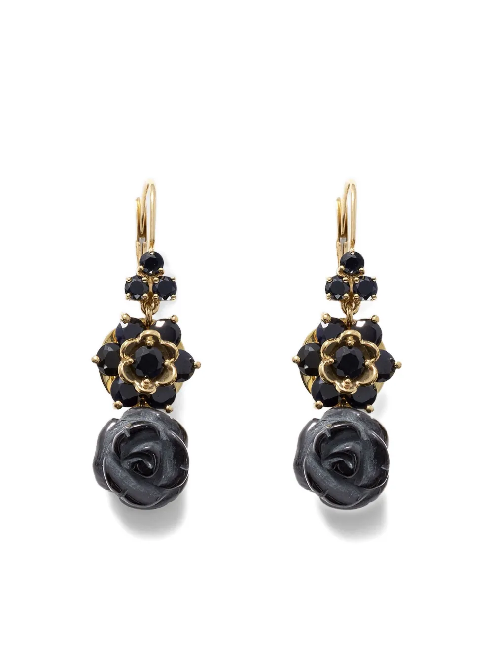 Dolce & Gabbana 18k Yellow Gold Sicily Black Sapphire And Jade Earrings In Gold