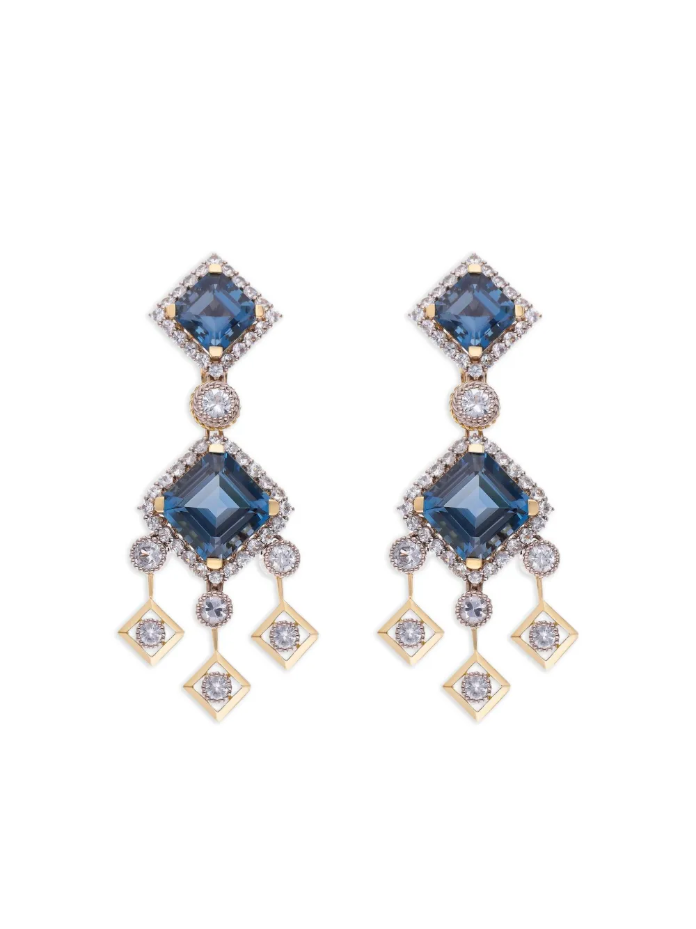 Dolce & Gabbana Eleganza Ohrringe aus 18kt Weiß- und Gelbgold mit Topasen und Saphiren - Blau