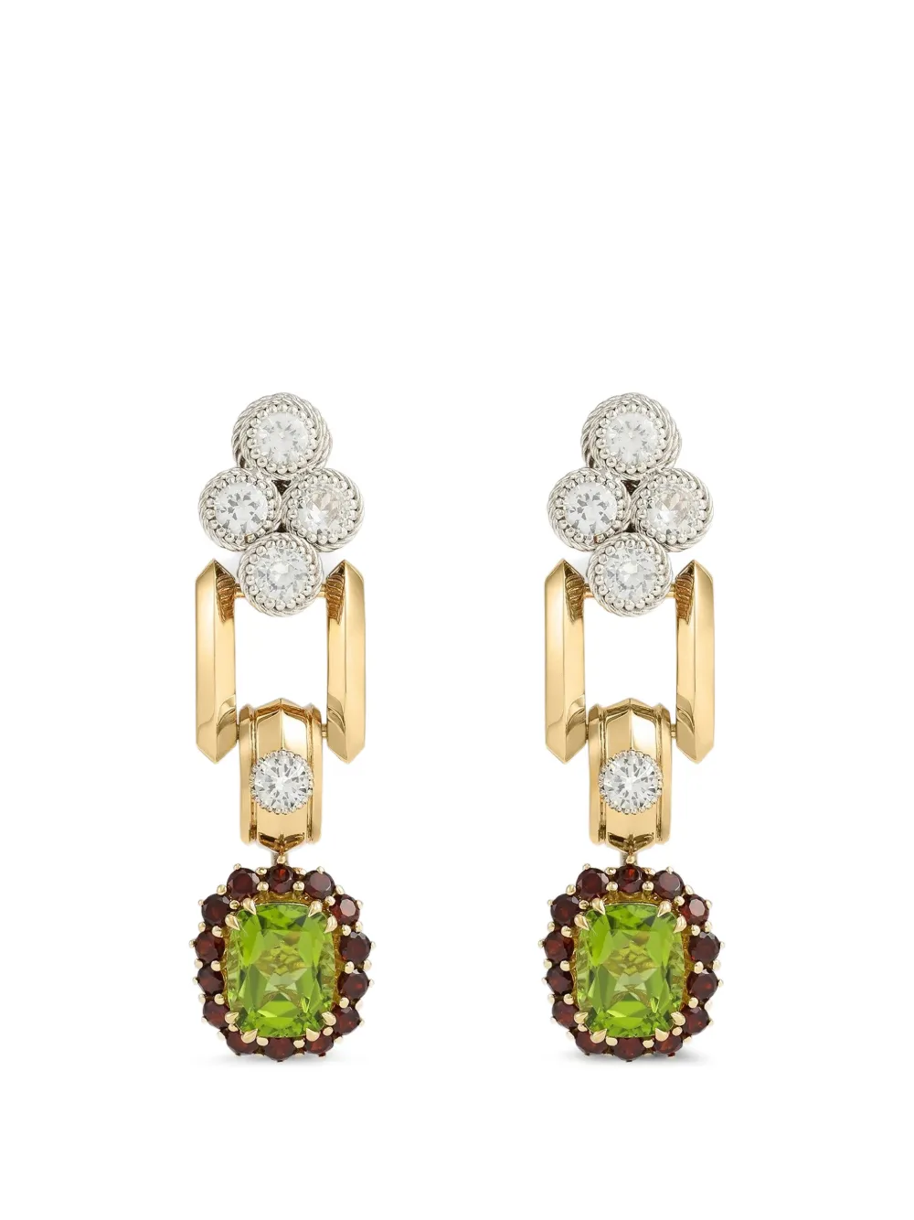 Dolce & Gabbana Eleganza Ohrringe aus 18kt Weiß- und Gelbgold mit Peridoten, Granaten und Saphiren