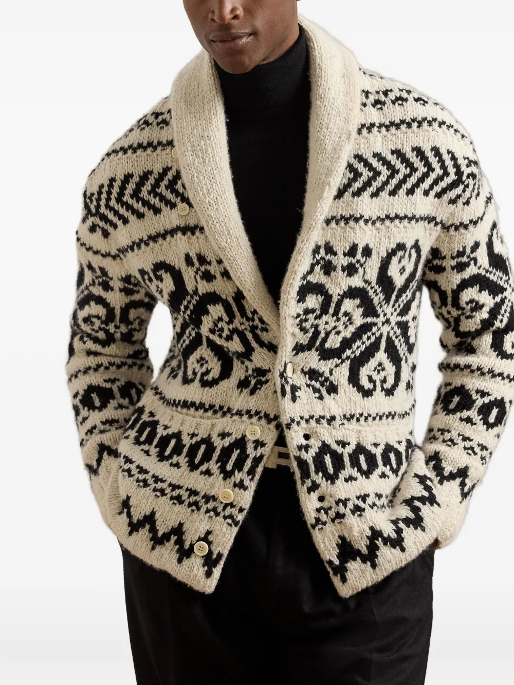 Ralph Lauren Shawl-collar Jacquard Cardigan In Neutral