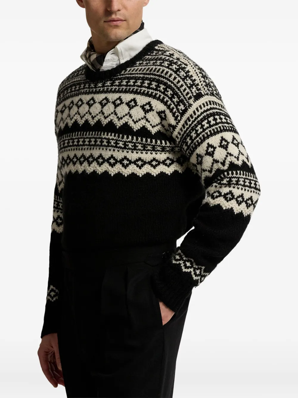 Ralph Lauren Fair Isle Cashmere Crewneck Sweater In Black