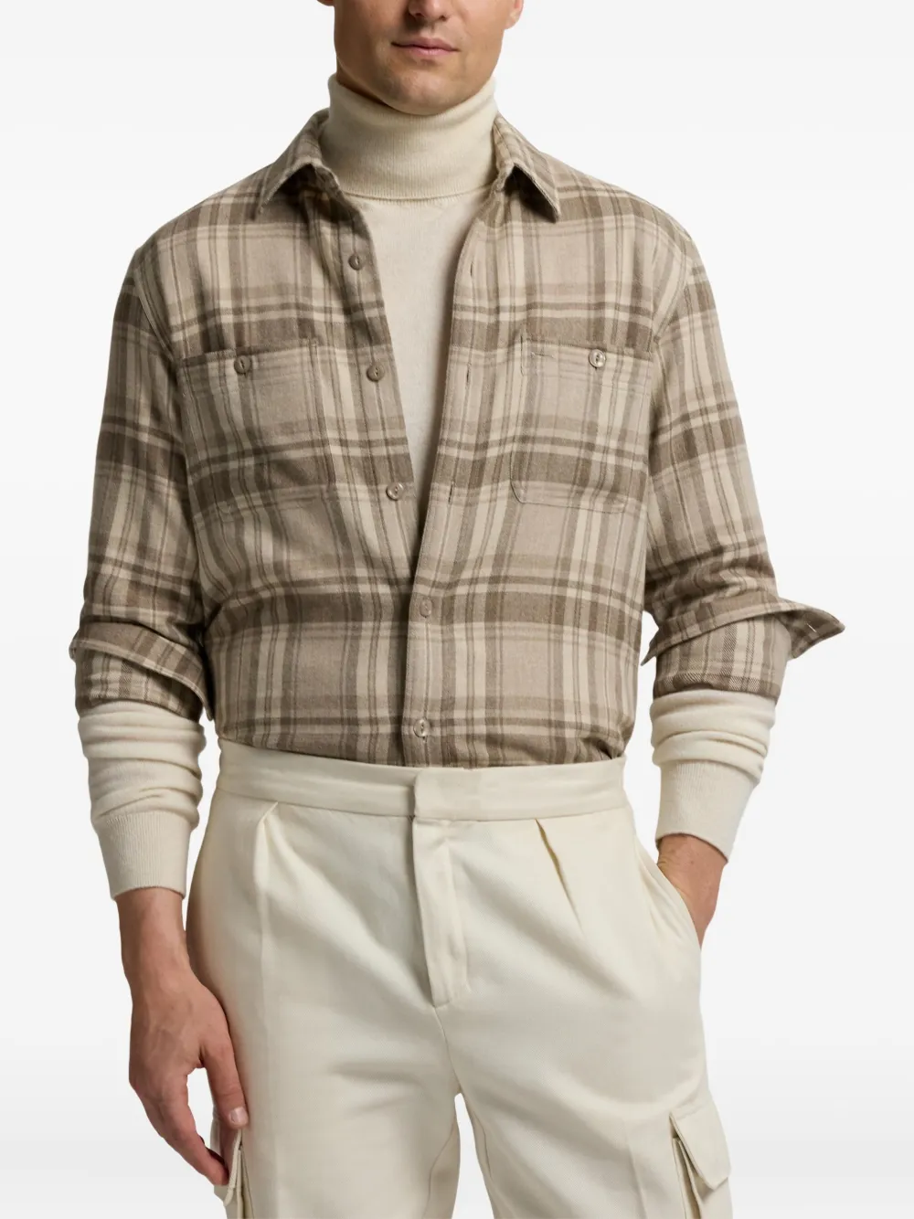 Ralph Lauren Purple Label Geruit overhemd Beige