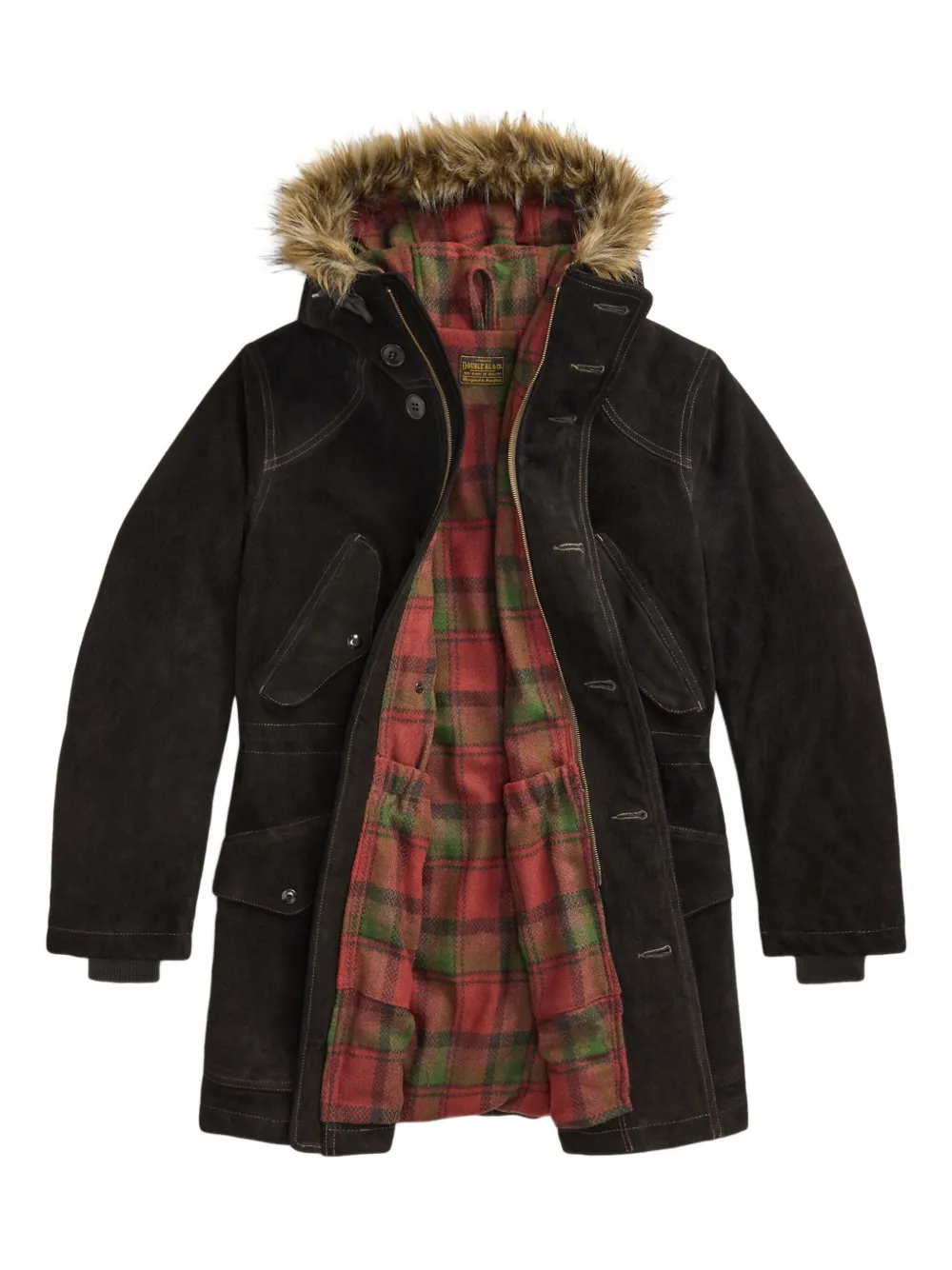 Rrl Faux Fur-trim Hooded Parka In Black