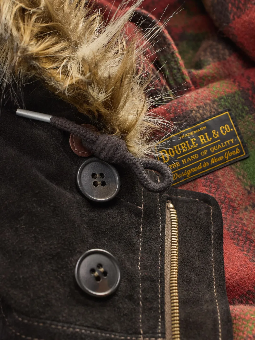 Rrl Faux Fur-trim Hooded Parka In Black