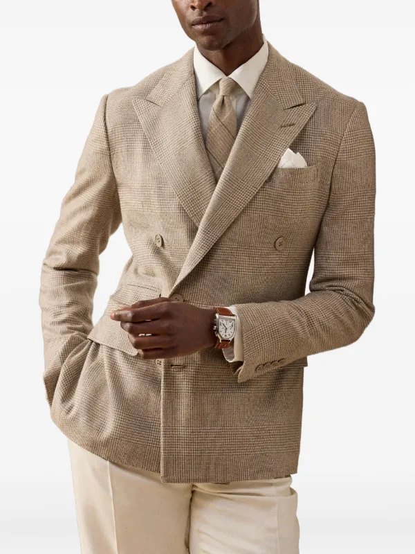 Ralph Lauren ダブルスーツ ブラウン チェック Ralph Lauren Purple Label Checked double-breasted Suit | Neutrals