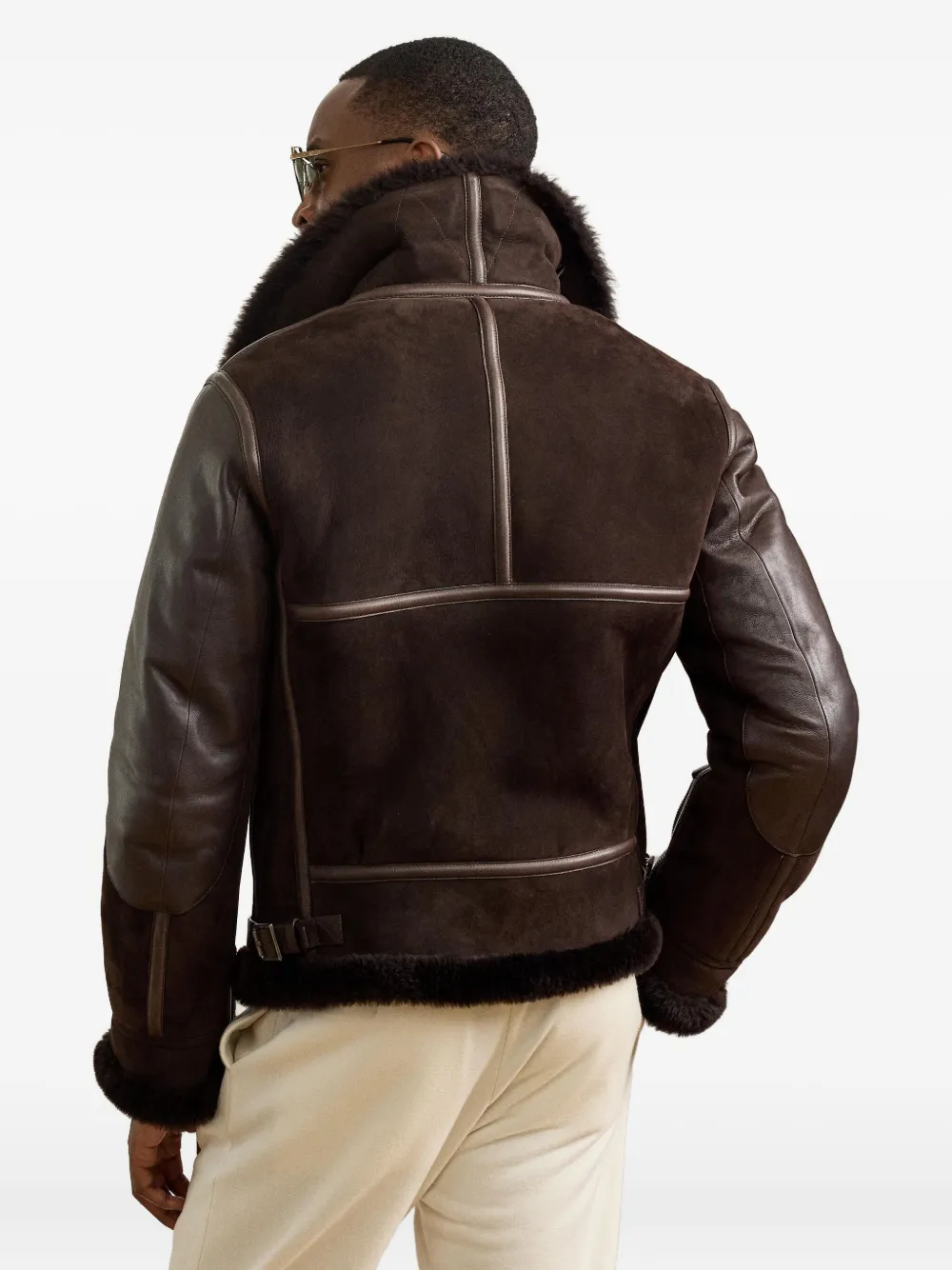 Ralph Lauren Shearling-collar Biker Jacket In Brown