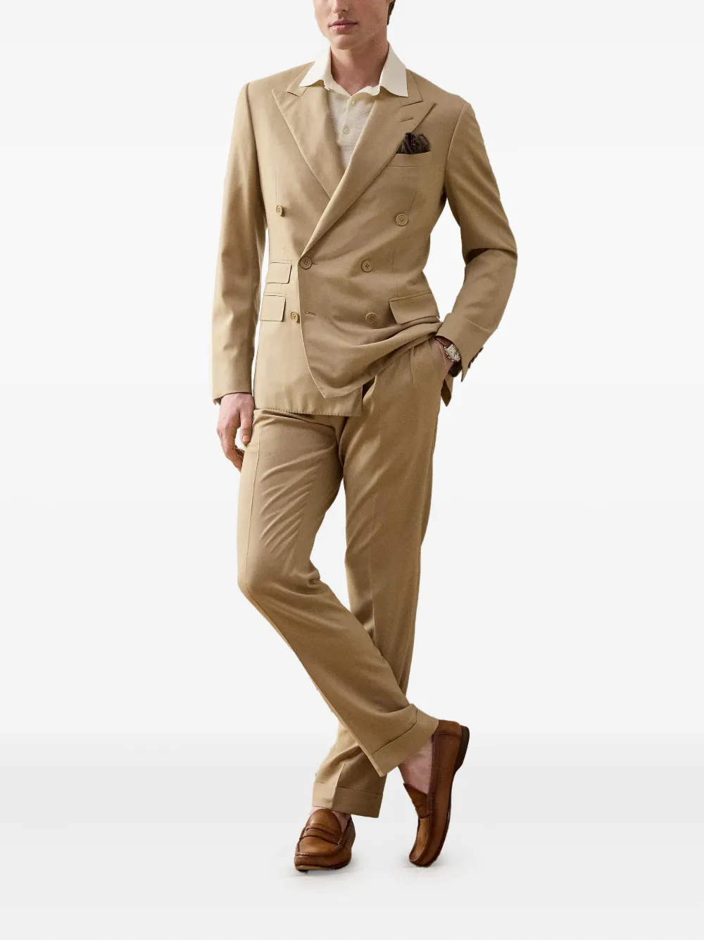Ralph Lauren Purple Label Blazer met dubbele rij knopen Beige