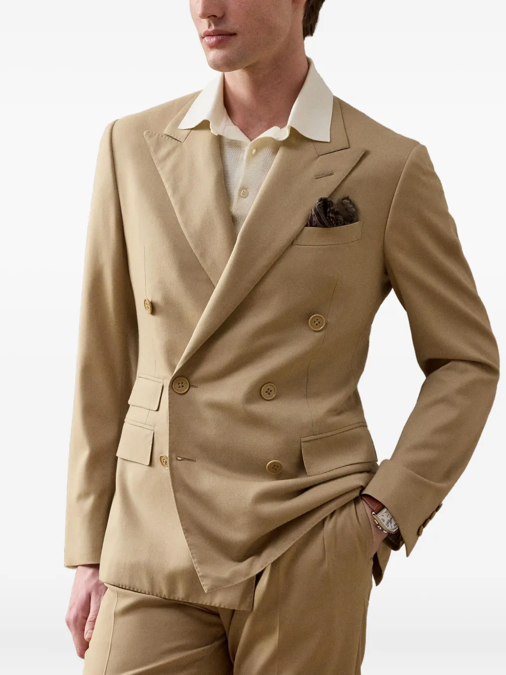 Ralph Lauren Purple Label Blazer met dubbele rij knopen Beige