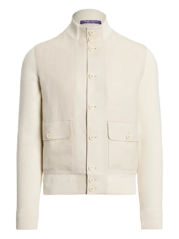 Ralph Lauren Purple Label Buttoned Bomber Jacket White