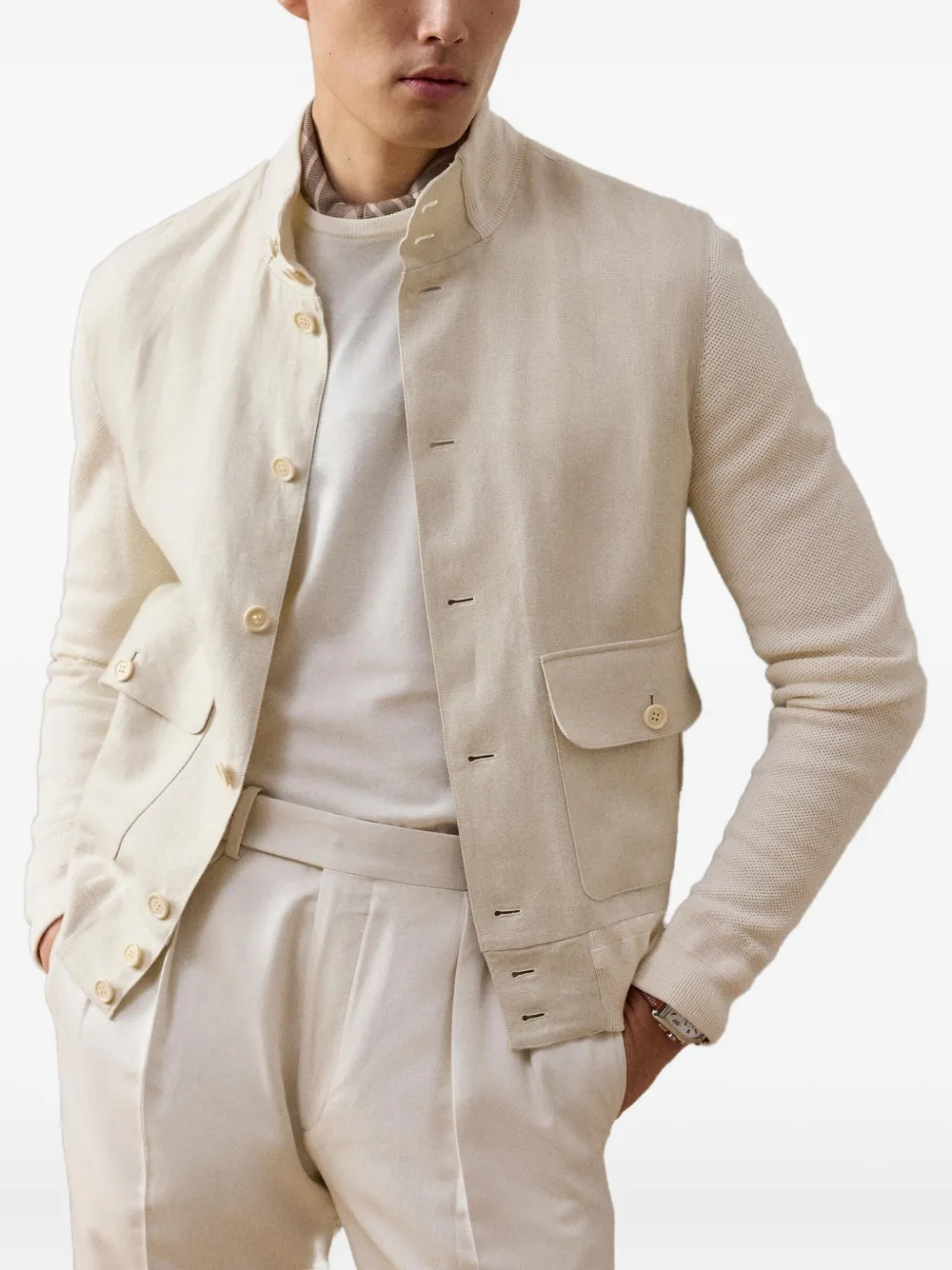 Ralph Lauren Purple Label Bomberjack met knopen Wit