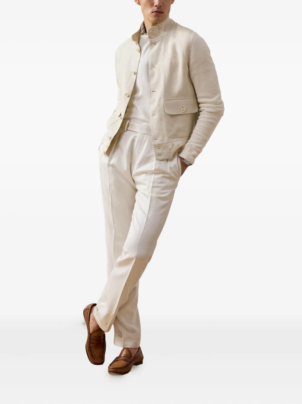 Ralph Lauren Purple Label Bomberjack met knopen Wit