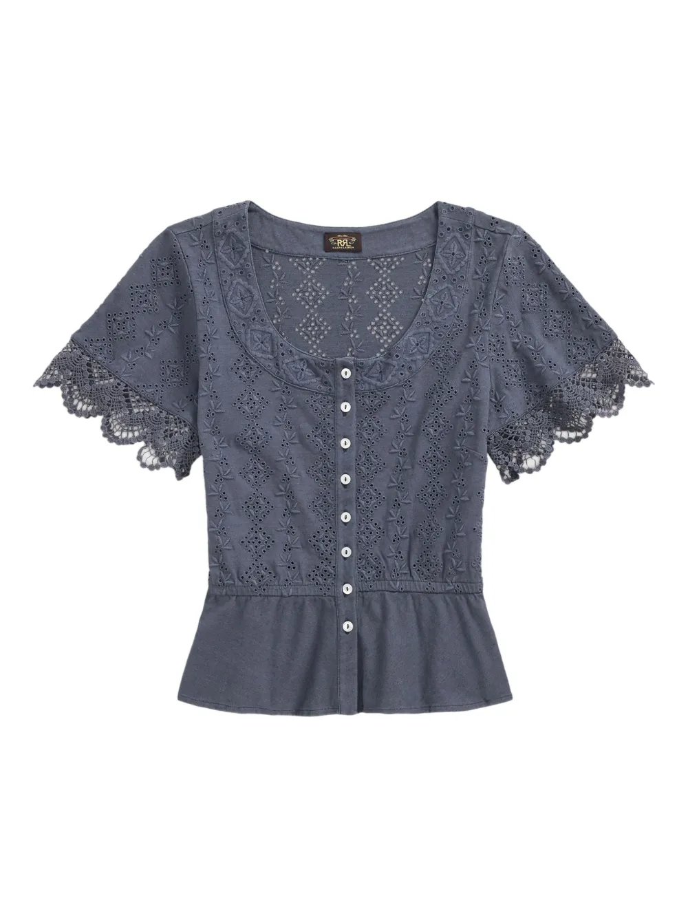 Ralph Lauren RRL Genevie ペプラム ブラウス - ブルー Ralph Lauren RRL Genevie ペプラム ブラウス - ブルー