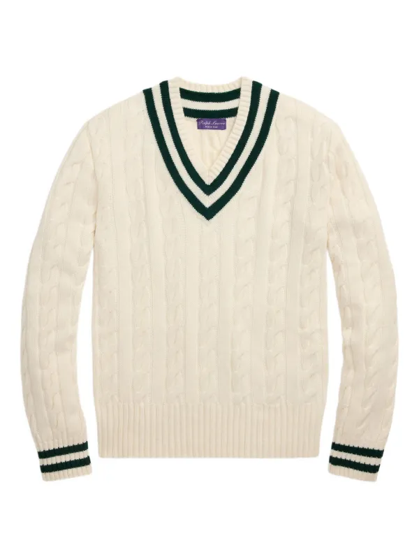 Ralph Lauren Purple Label cable-knit V-neck Sweater White FARFETCH AE