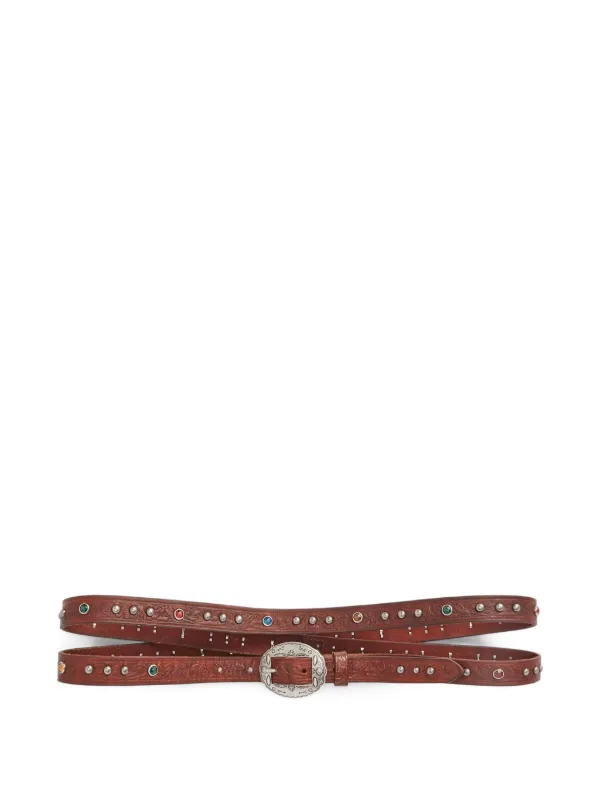 小物 RRL STUDDED BELT RRL by Ralph Lauren Studded-Logo Leather Belt Dark Brown