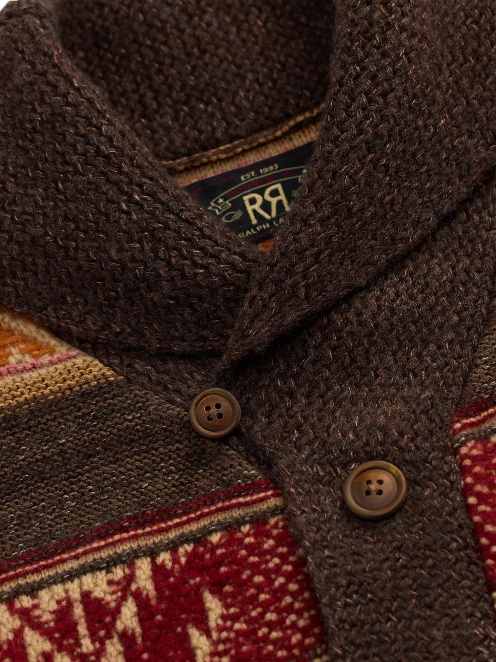 Ralph Lauren RRL Vest met sjaalkraag en patroon Bruin