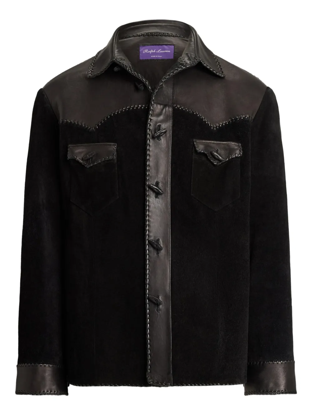 Ralph Lauren Purple Label Giacca-camicia in pelle scamosciata - Nero