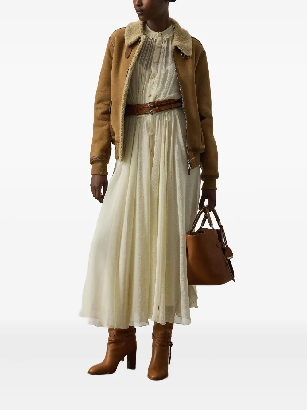 Ralph Lauren Collection Bomberjack met lammy kraag Beige