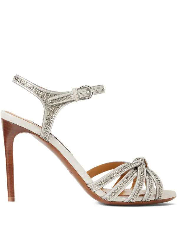 Ralph Lauren Collection 95mm Embellished Knot Heeled Sandals in Grey