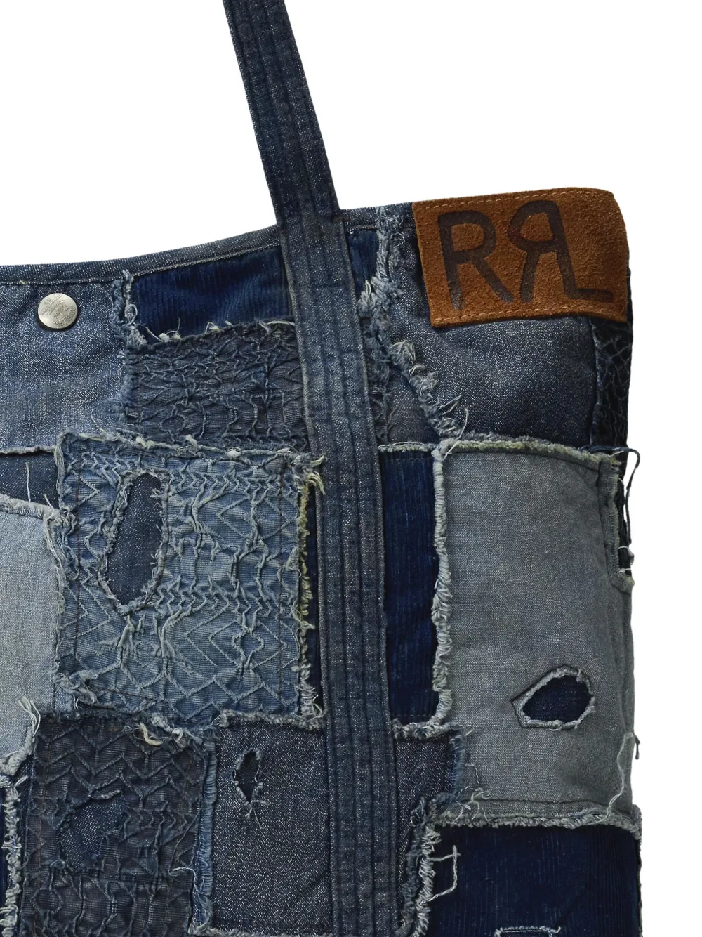 Rrl Hercules Patchwork Denim Tote Bag In Blue