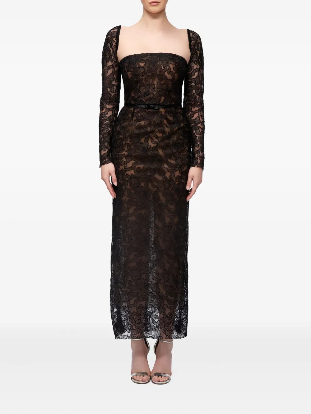 Ana Radu floral lace long-sleeve dress - Zwart