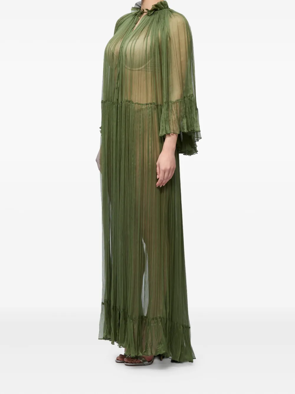 Ana Radu sheer pleated maxi dress - Groen