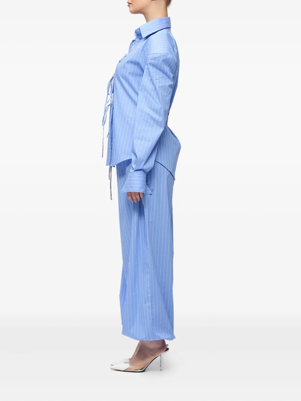 Ana Radu striped lace-up shirt - Blauw