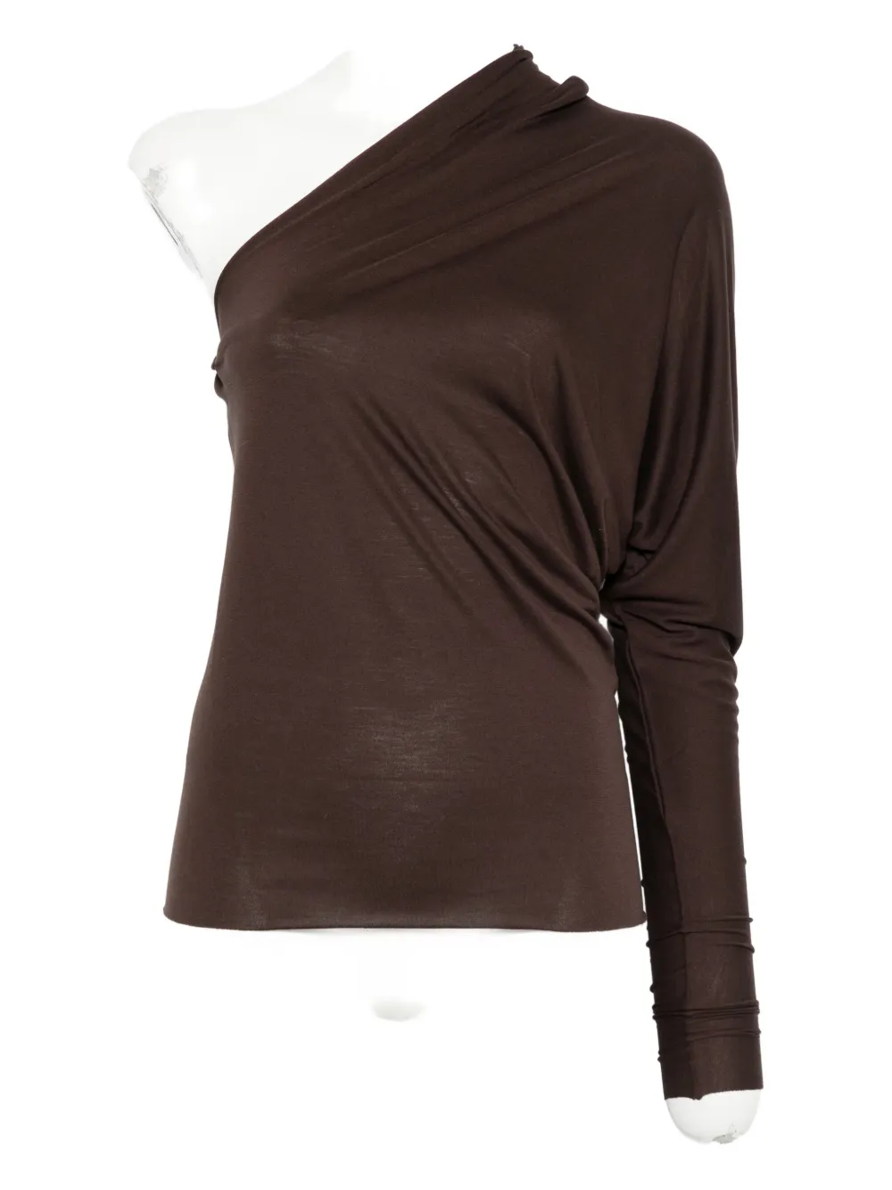 Rick Owens One-shoulder Long-sleeve Top In Brown