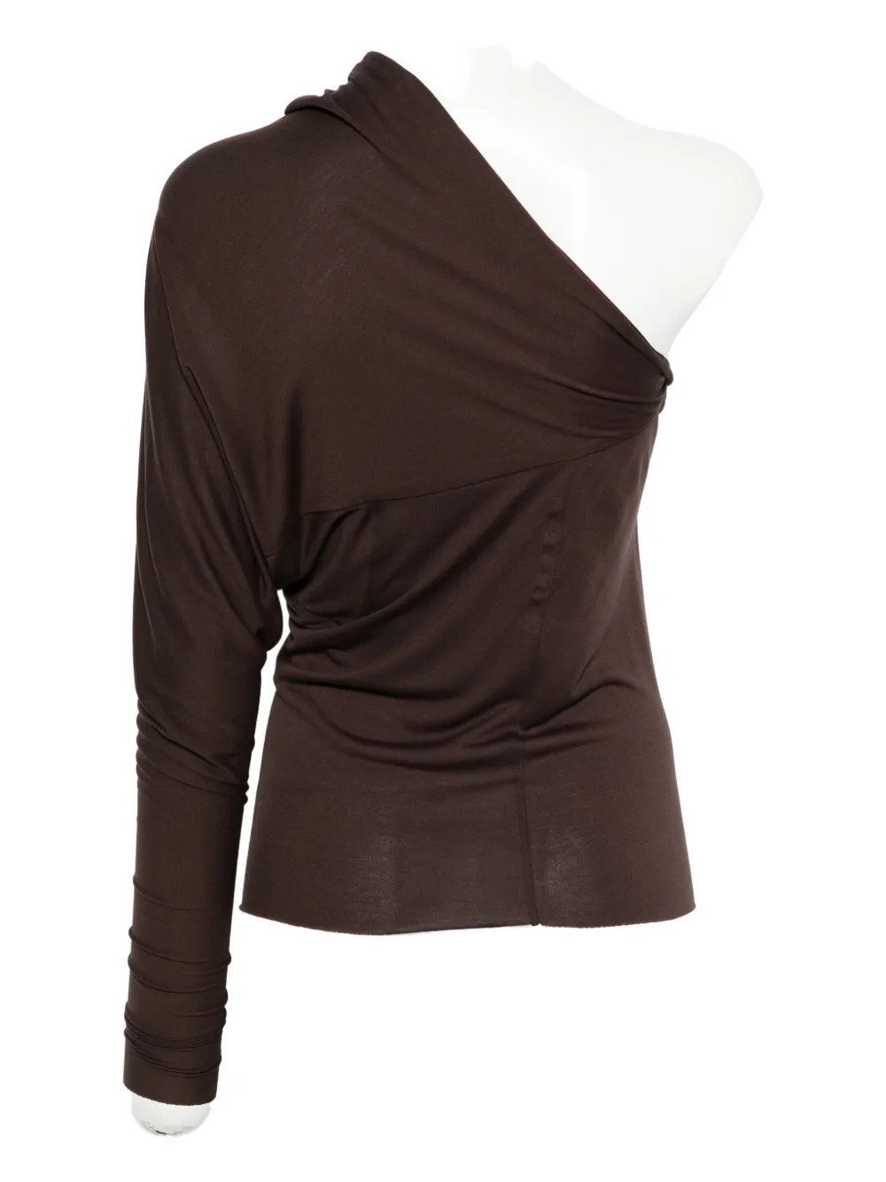 Rick Owens One-shoulder Long-sleeve Top In Brown