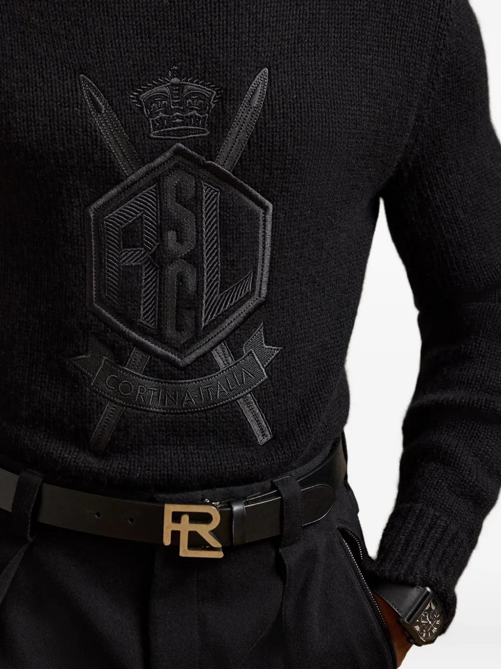 Ralph Lauren Purple Label Coltrui met borduurwerk Zwart