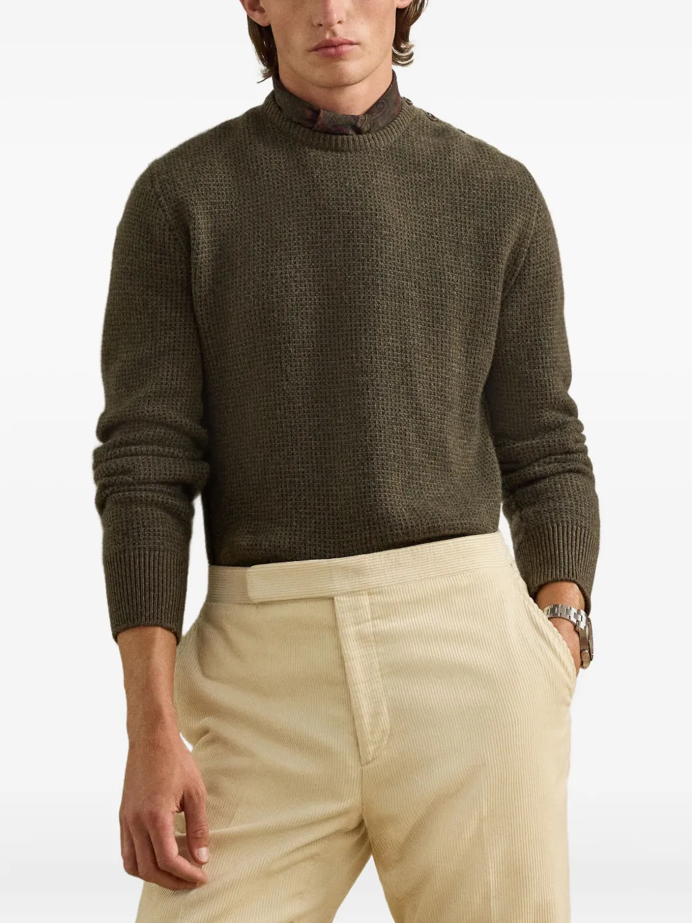 Ralph Lauren Purple Label Birdseye trui met knoopdetail Groen