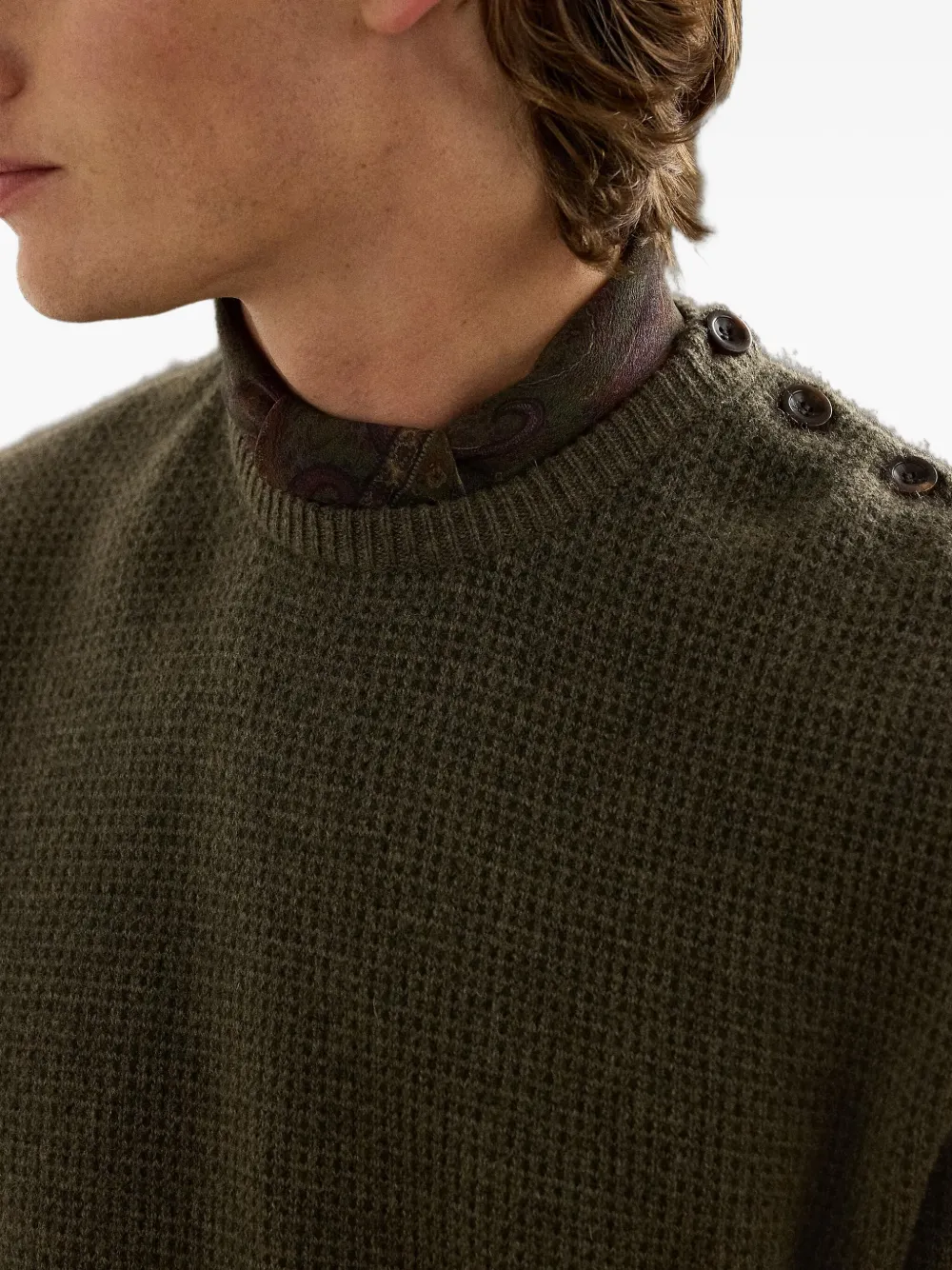 Ralph Lauren Purple Label Birdseye trui met knoopdetail Groen