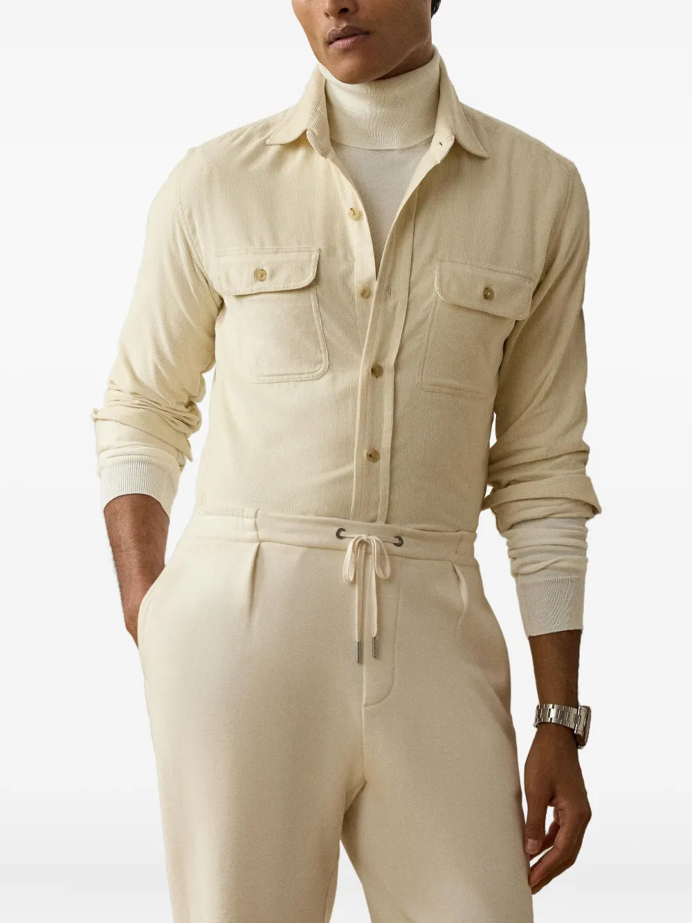 Ralph Lauren Purple Label Ribfluwelen overhemd - Beige