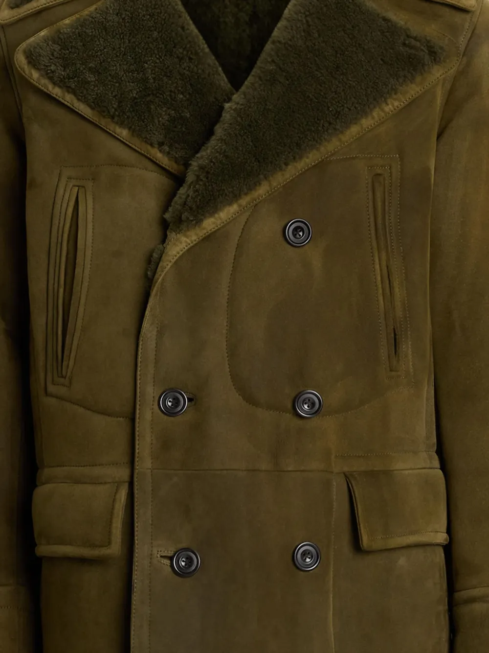 Ralph Lauren Shearling-lined Double-breasted Coat In Green