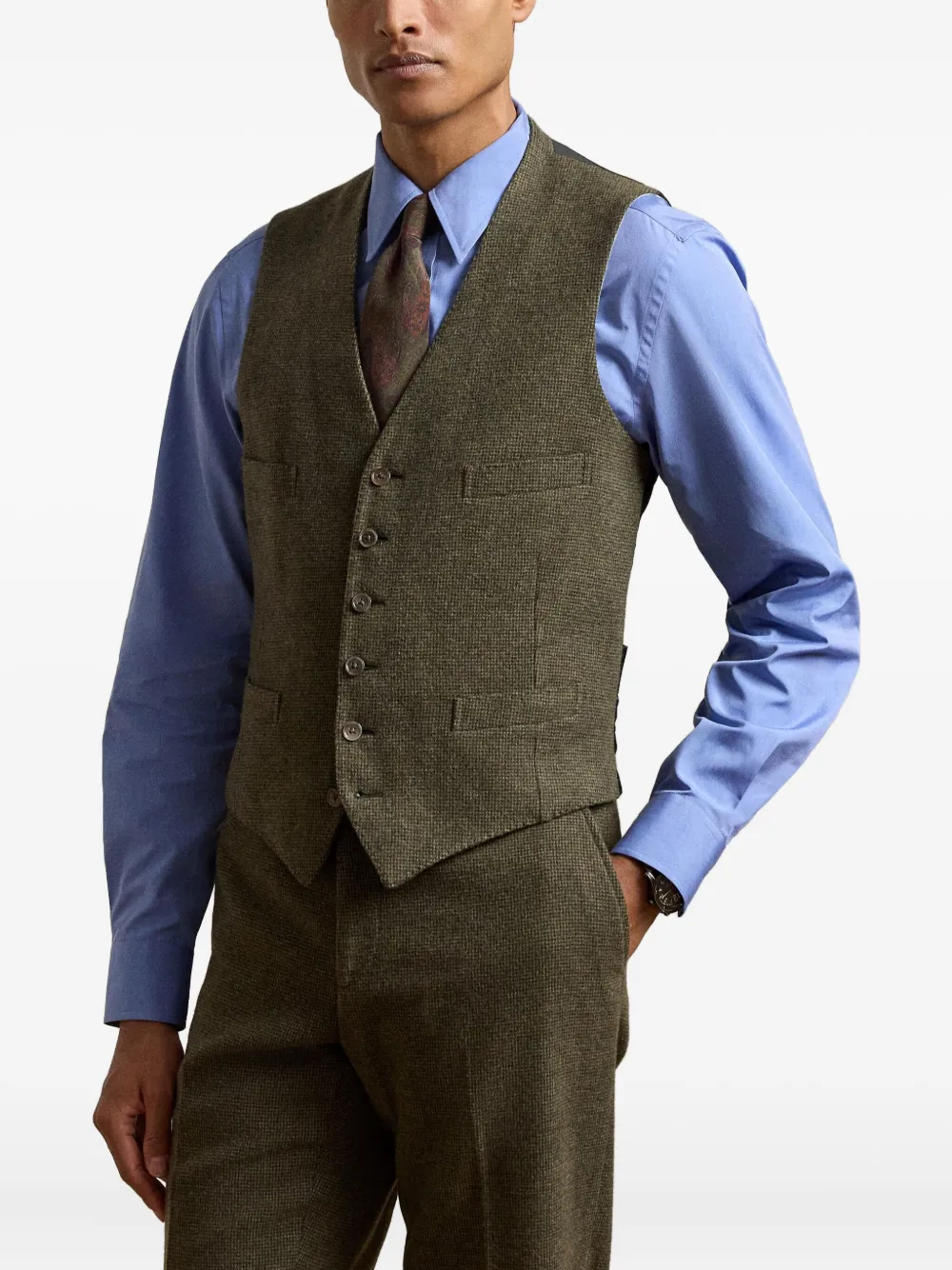 Ralph Lauren Textured Weave Waistcoat In Green