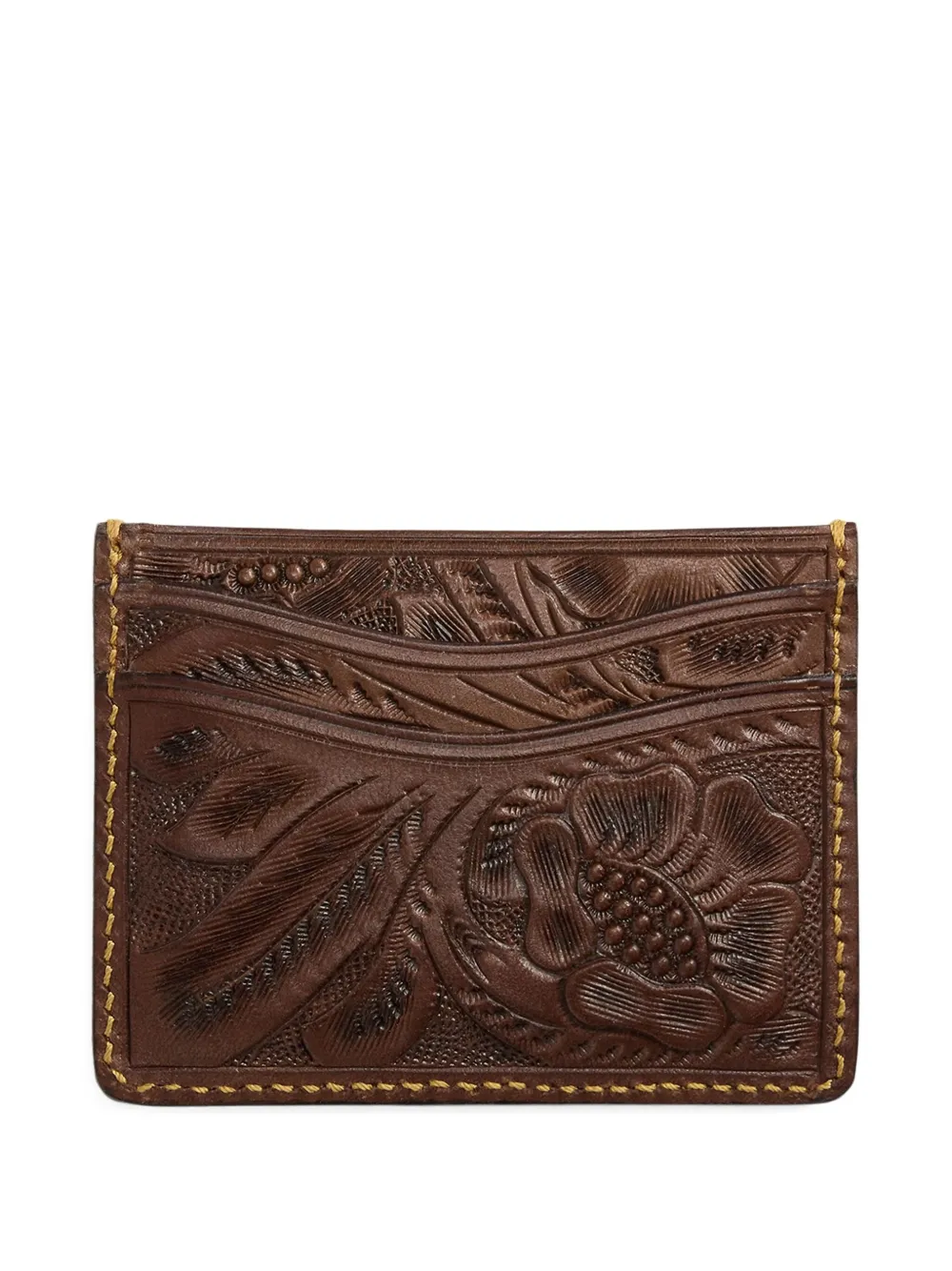 Rrl Hand-tooled Leather Cardholder In Brown